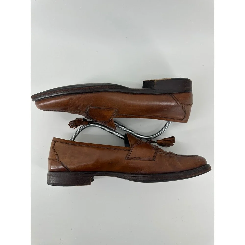 Johnston Murphy Brown Tassel Loafers Braided‎ Detail Made in Italy Dress Shoes